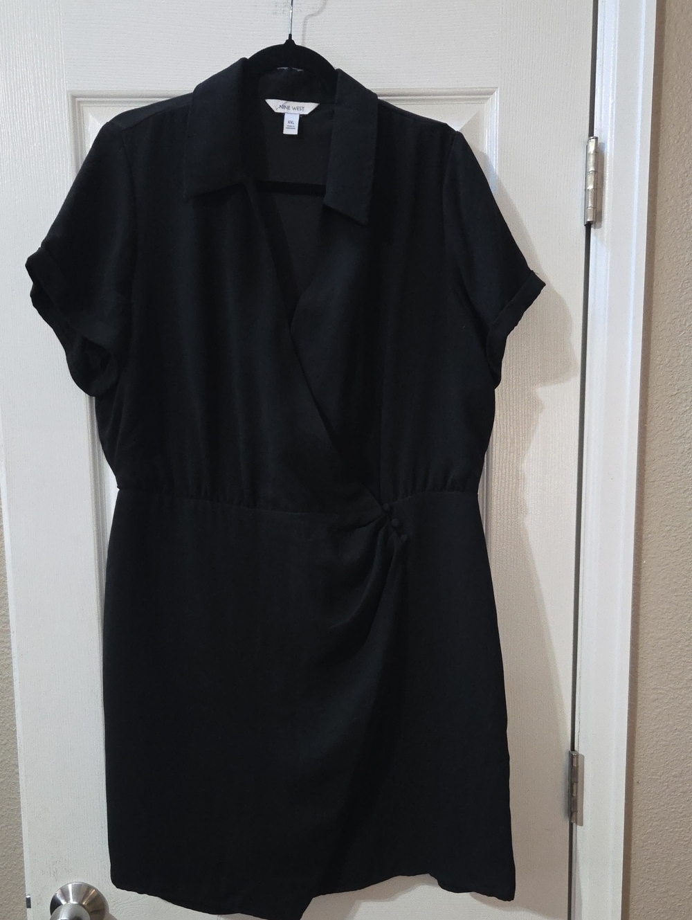 a new day Black Short Sleeve Wrap-Style Mini Dress